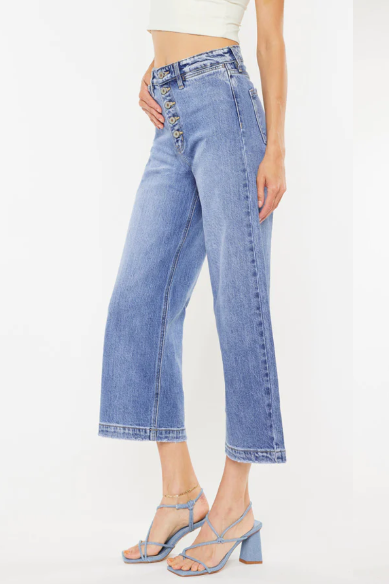 KanCan Ultra High Rise Button Fly Stretch Cropped Wide Leg Jeans