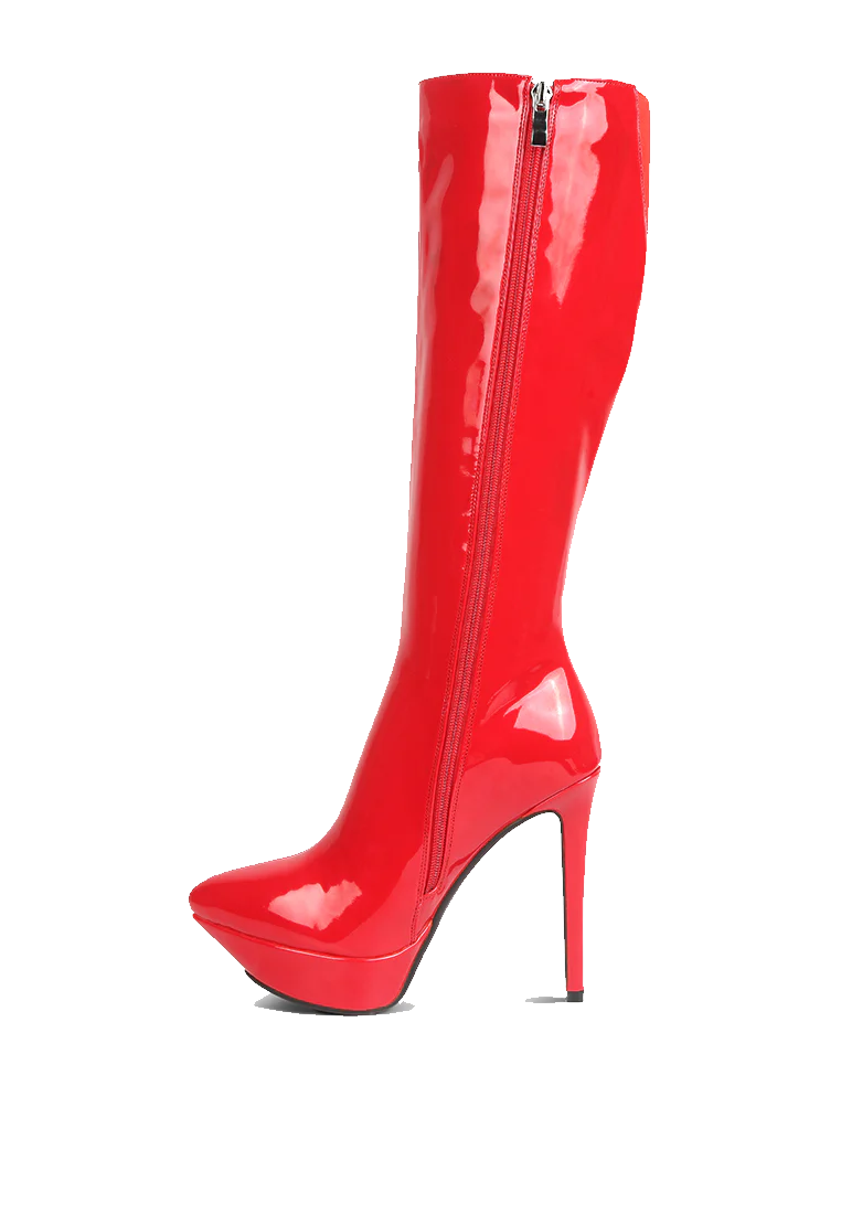 RAG & CO Chatton Patent Stiletto High Heeled Calf Boots