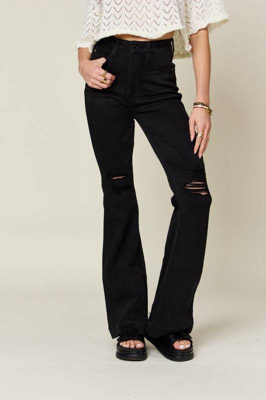 Judy Blue Full Size High Waist Distressed Zipper Fly Flare Jeans