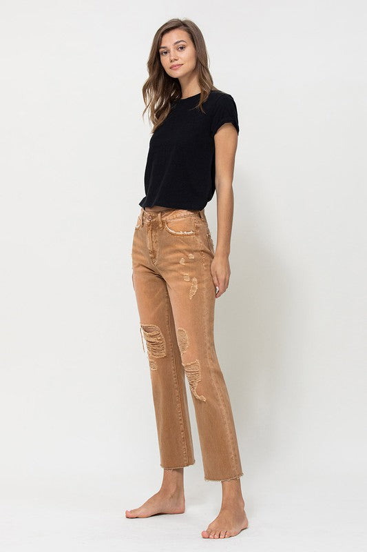 VERVET Zoe Autumn High Rise Distressed Detail Straight Crop Jeans