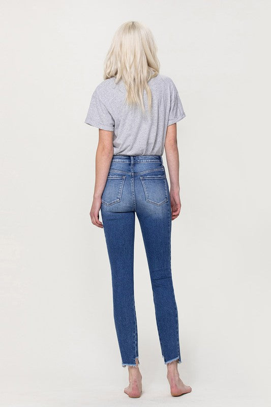 VERVET Windy Is Nothing High Rise Ankle Skinny Jeans with Uneven Hem