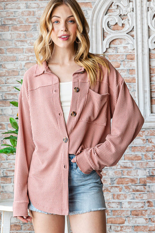 Reborn J Striped Button Up Long Sleeve Shacket