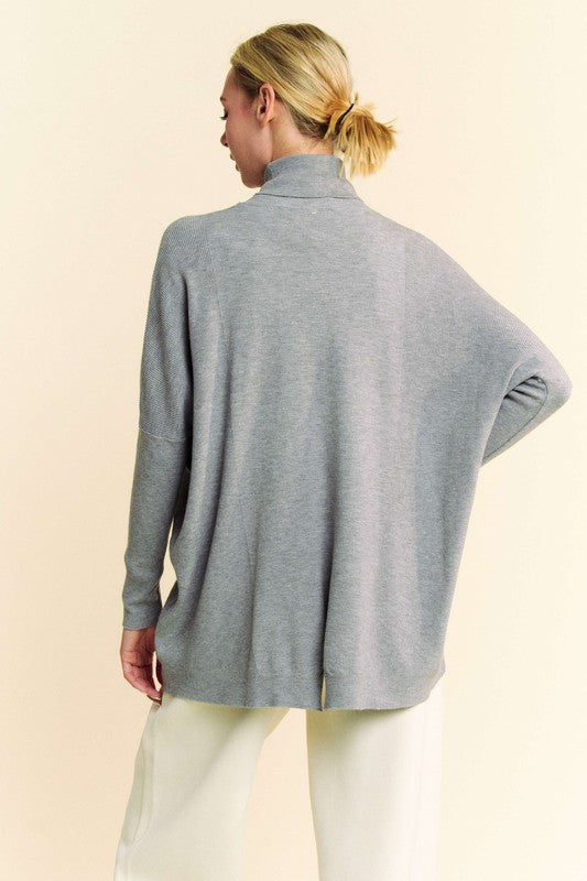 Davi & Dani Turtleneck Long Sleeves Loose Fit Knit Pullover Sweater | Gray