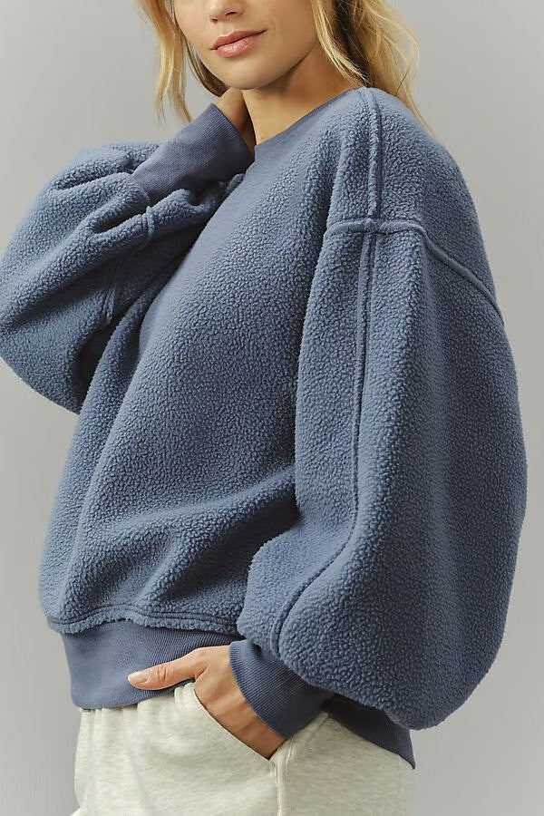 Threaded Pear Kinsley Fleece Exposed Seam  Oversized Fit Sweatshirt | Sail Blue