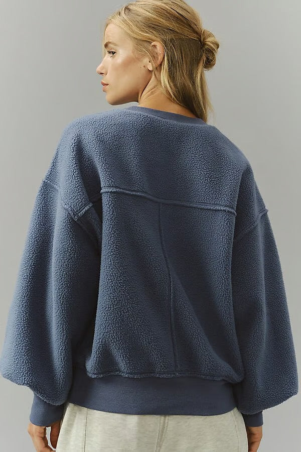 Threaded Pear Kinsley Fleece Exposed Seam  Oversized Fit Sweatshirt | Sail Blue