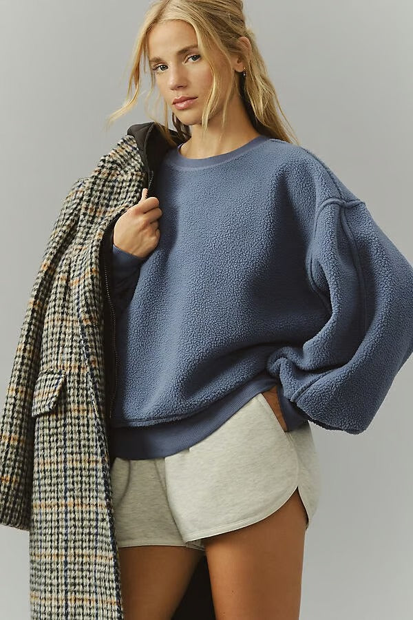 Threaded Pear Kinsley Fleece Exposed Seam  Oversized Fit Sweatshirt | Sail Blue