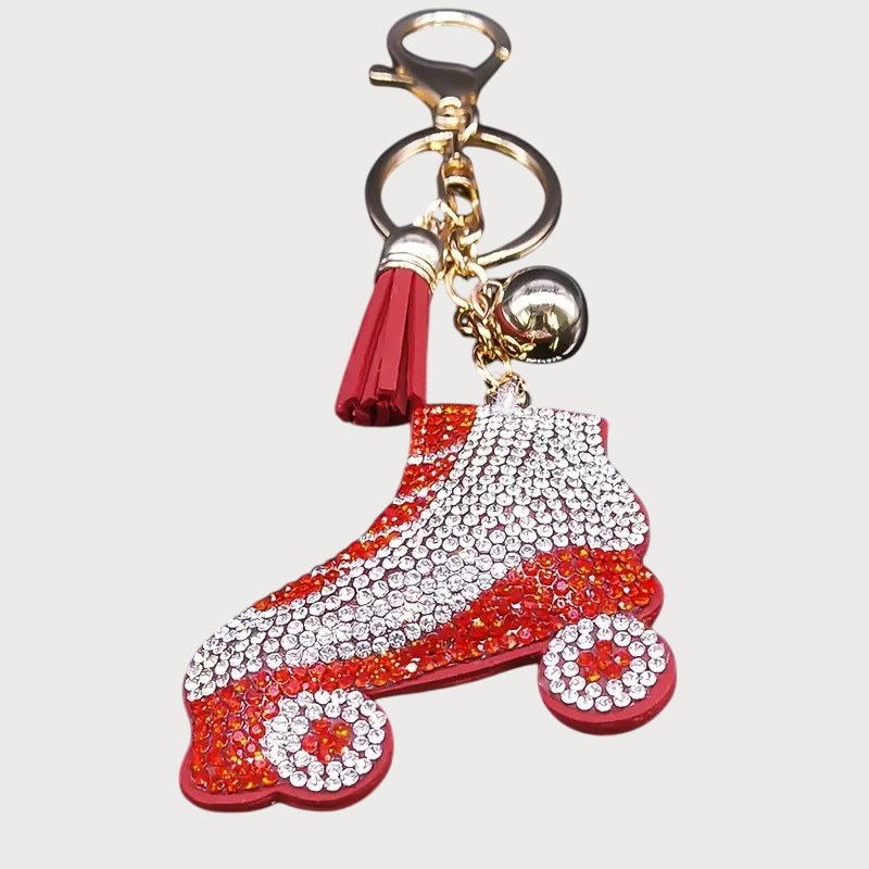 Adorable Crystal Roller Skate Pillow Puffy Tassel Keychain with Bag Charm