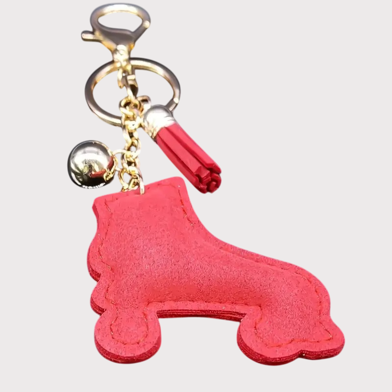 Adorable Crystal Roller Skate Pillow Puffy Tassel Keychain with Bag Charm