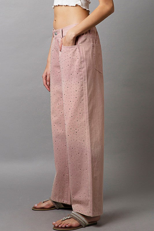 POL Embellishments Gradient Wide Leg Pants | Dusty Pink