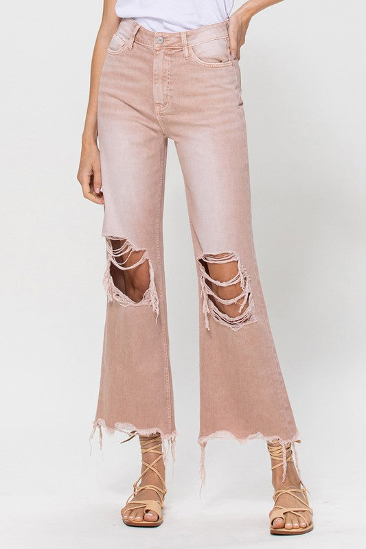 VERVET July Song 90's Vintage Distressed Knees Rose Pink Cropped Flare Jeans