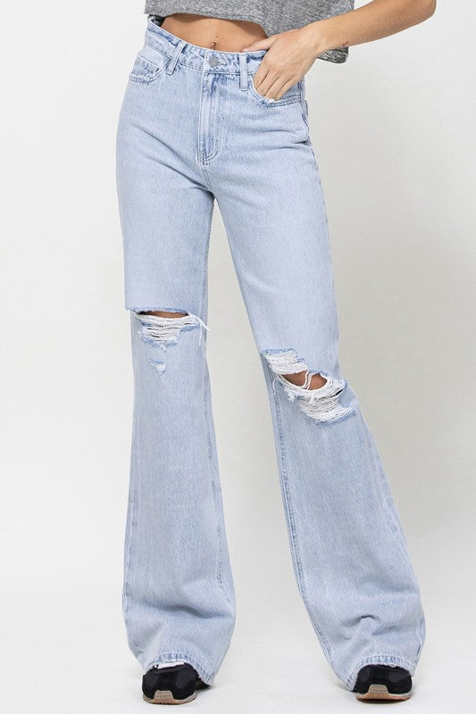 VERVET Avenida 90's Vintage Super High Rise Destroyed Knees Flare Jeans