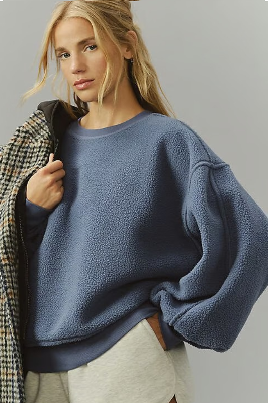Threaded Pear Kinsley Fleece Exposed Seam  Oversized Fit Sweatshirt | Sail Blue