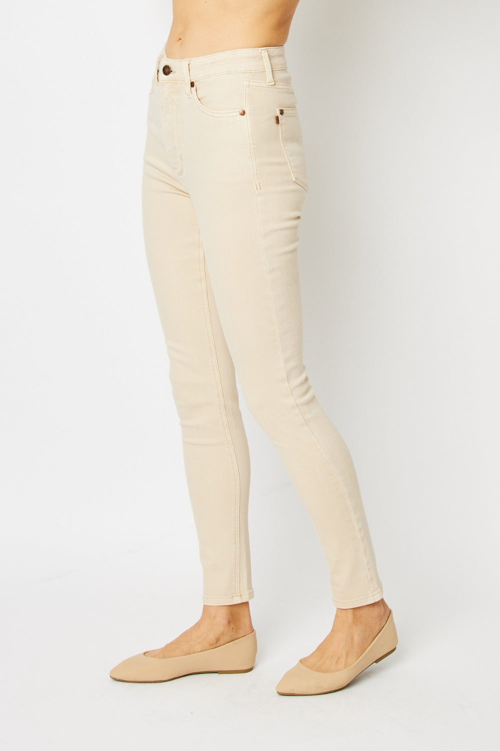 Judy Blue Full Size Garment Dyed Tummy Control Skinny Jeans | Bone