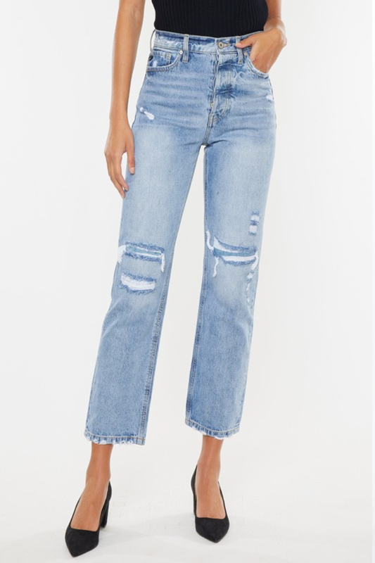 KanCan High Rise 90's Vintage Distressed Light Wash Ankle Boyfriend Jeans