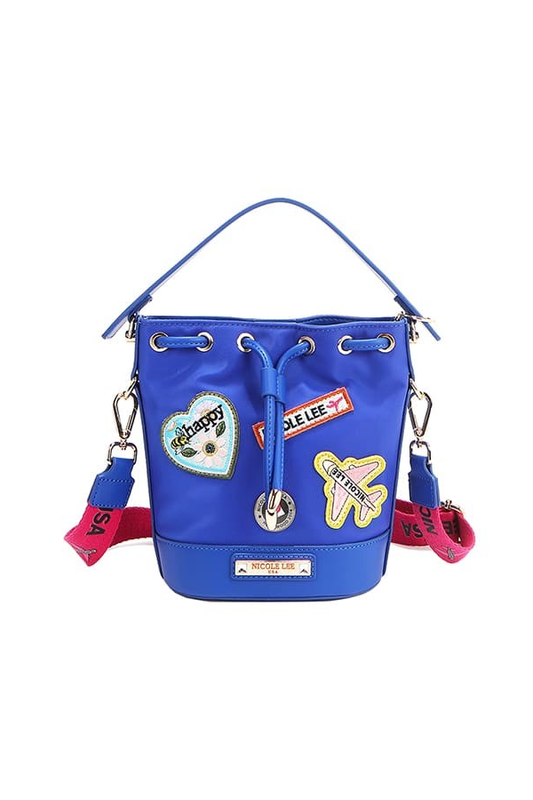 Nicole Lee USA Embroidered Color Patches Drawstring Closure Bucket Bag