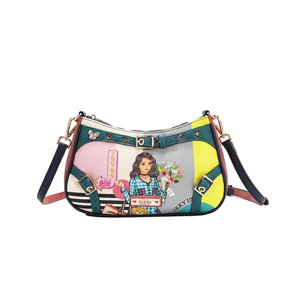 Nicole Lee USA Nikky Goes Shopping Crescent Shaped Zipper Closure Crossbody Bag