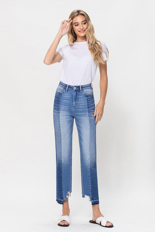 FLYING MONKEY The Spring Of Line High Rise Contrast and Uneve Straight Jeans
