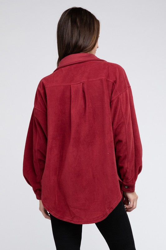 BiBi Fleece Long Sleeves Chest Pockets Buttoned Down Oversized Jacket