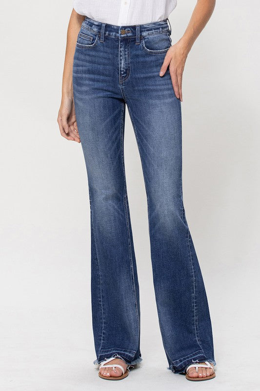 Flying Monkey Darker and Darker High Rise Flare Jeans with Insert Panel Details