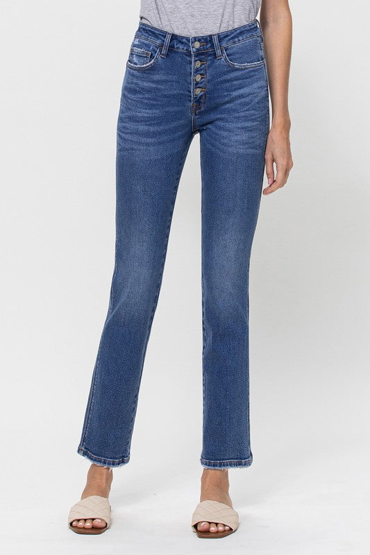 VERVET Classic Blind Stretch Mid Rise Button Fly Ankle Straight Leg Jeans