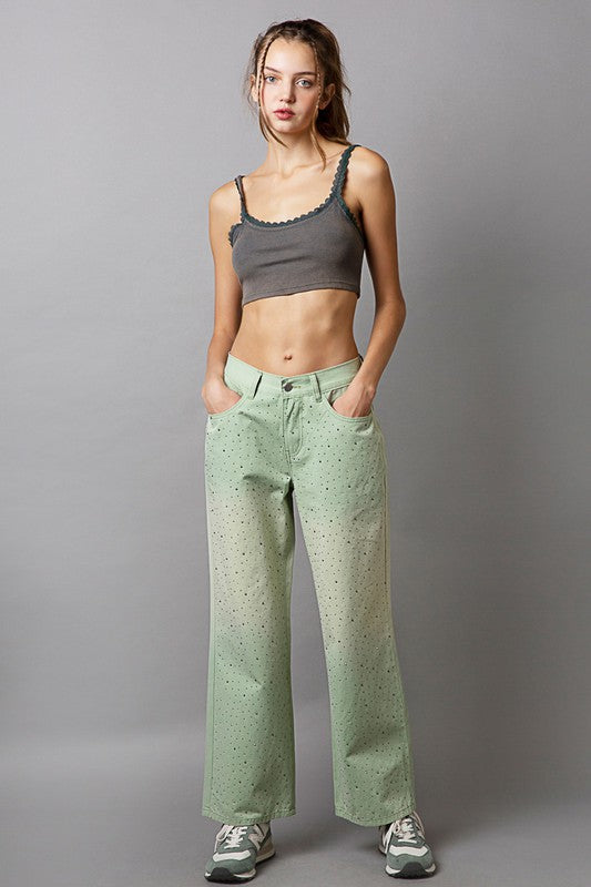 POL Embellishments Gradient Wide Leg Pants | Light Green