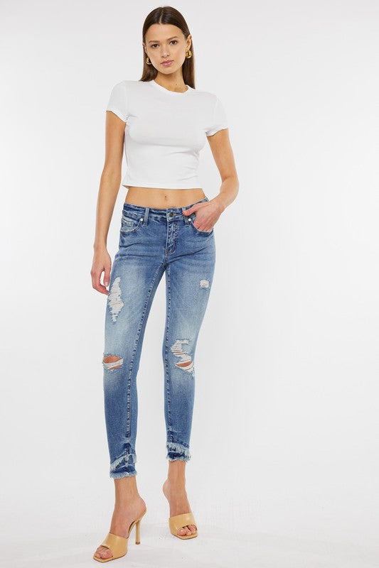 KANCAN All Mid Rise Distressed Ankle Skinny Jeans