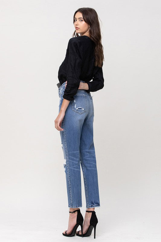 FLYING MONKEY Hollow Super High Rise Stretch Mom Jeans