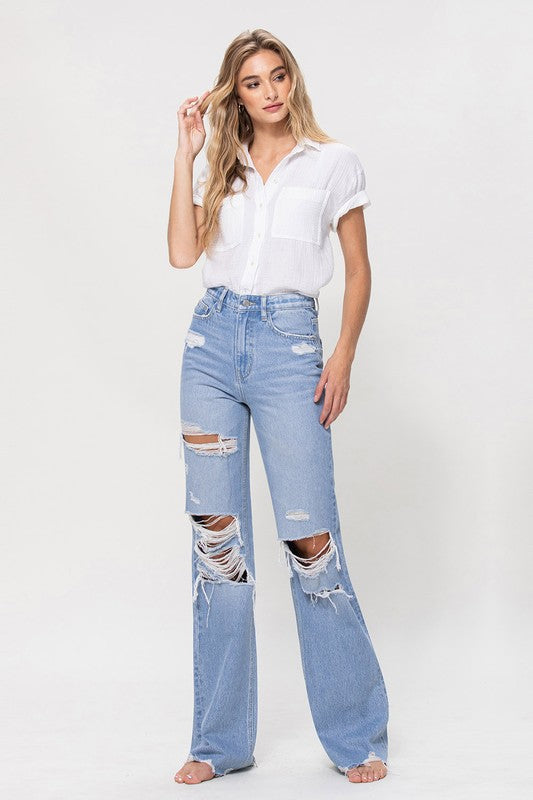 Flying Monkey Hotter Than That 90's Vintage Raw Hem Distressed Flare Jeans