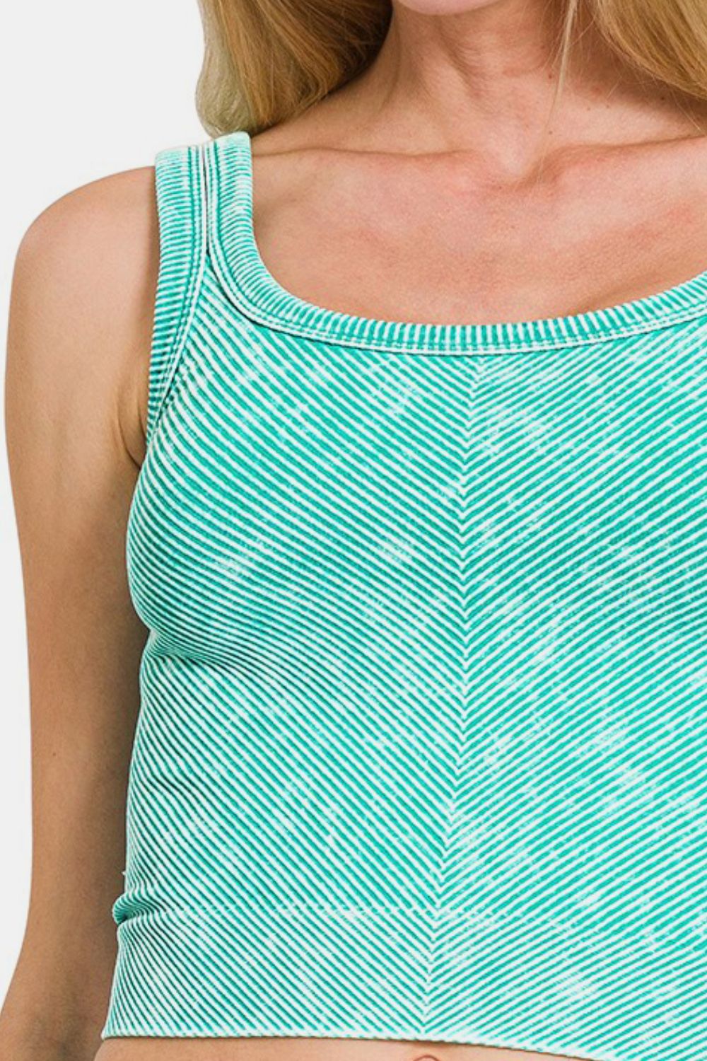 Zenana Stone Washed Ribbed Scoop Neck Seamless Wide Strap Tank Top | Turquoise