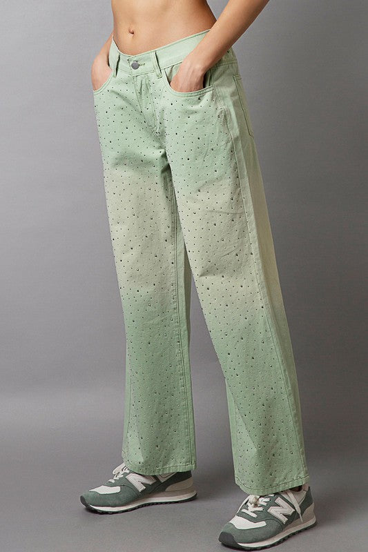 POL Embellishments Gradient Wide Leg Pants | Light Green