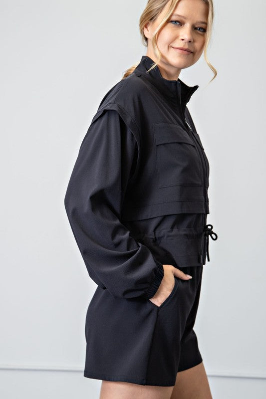 Rae Mode Crinkle Woven Long Sleeves Drawstring Cropped Jacket