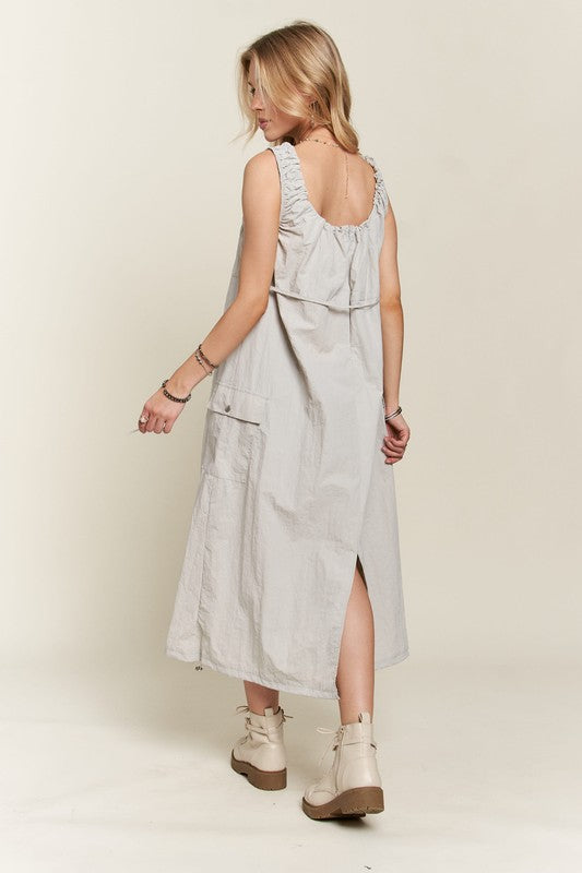 ADORA Drawstring Slit Back Cargo Dress | Lt Grey