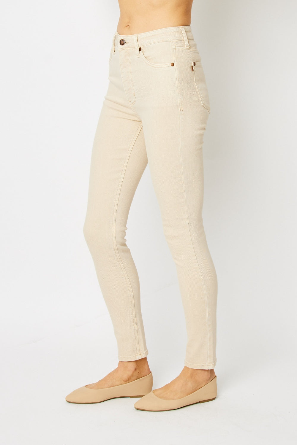 Judy Blue Full Size Garment Dyed Tummy Control Skinny Jeans | Bone