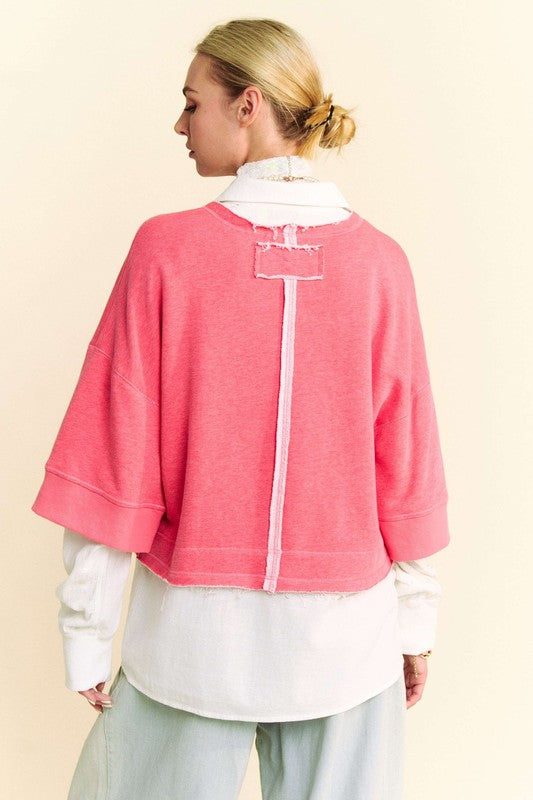 Davi & Dani Faux Layer French Terry Contrast Loose Fit Sweatshirt | Strawberry