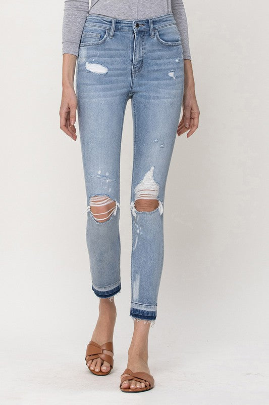 Flying Monkey Beach House Mid Rise Distressed Knee Cropped Skinny Jeans