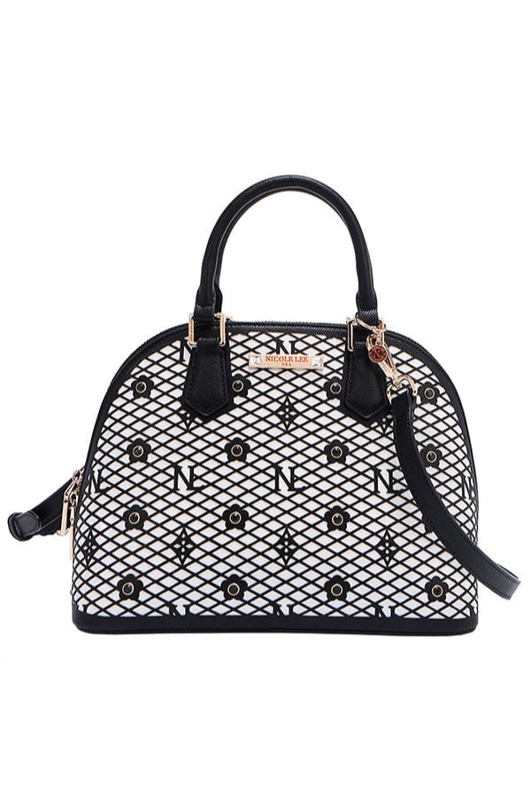 Nicole Lee USA Gracie Flower Pattern Pocket Vegan Leather Dome Satchel