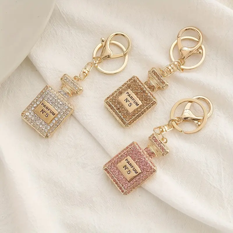 Exquisite Crystal Perfume Bottle Keychain Rhinestone Charm Bag Pendant | Pink