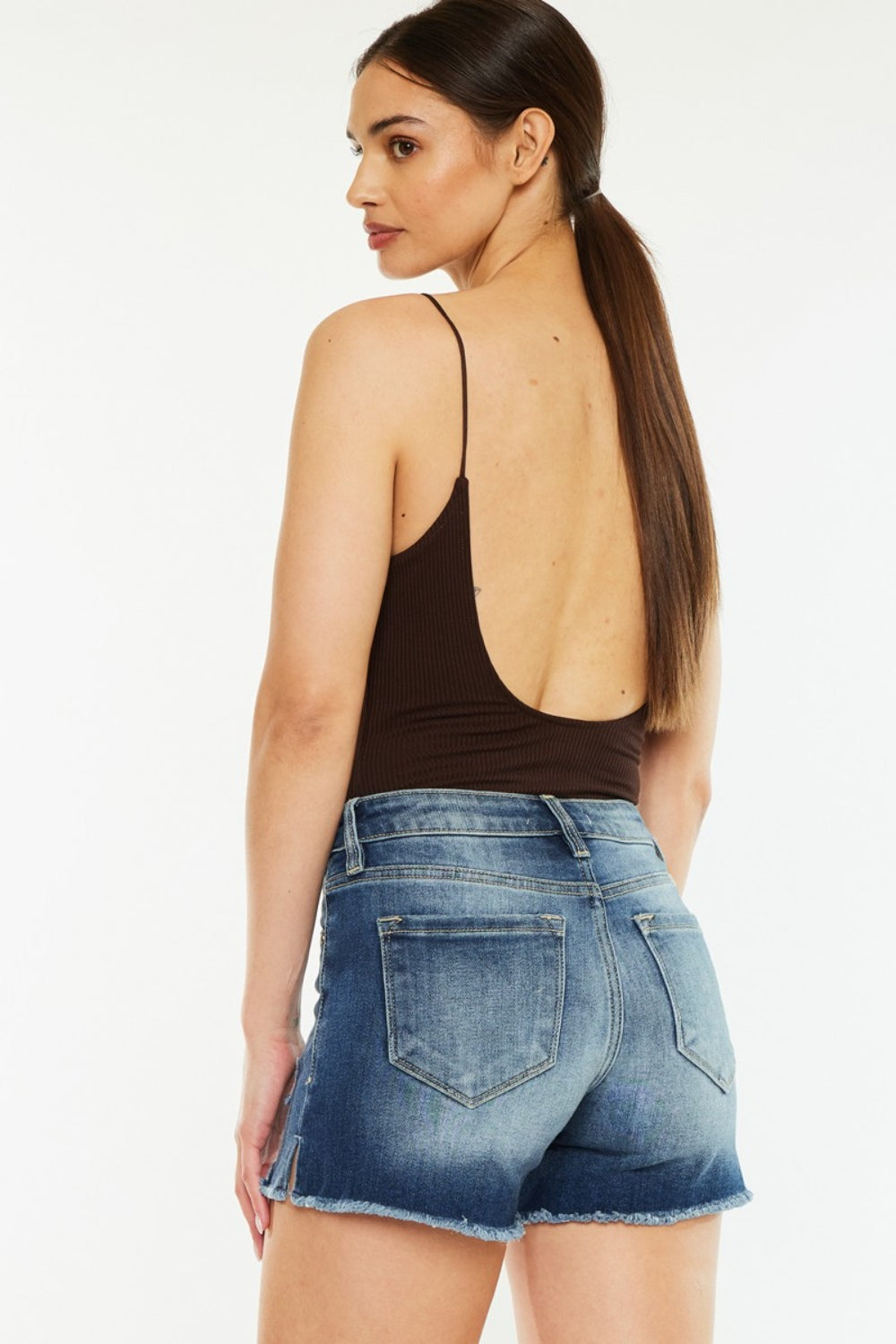 KanCan High Waist Raw Hem Distressed Denim Shorts