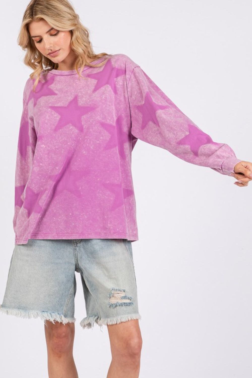 SAGE + FIG Mineral Wash Star Pattern T-Shirt | Mauve