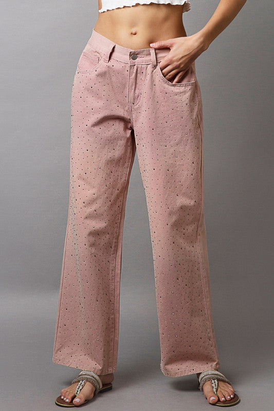 POL Embellishments Gradient Wide Leg Pants | Dusty Pink