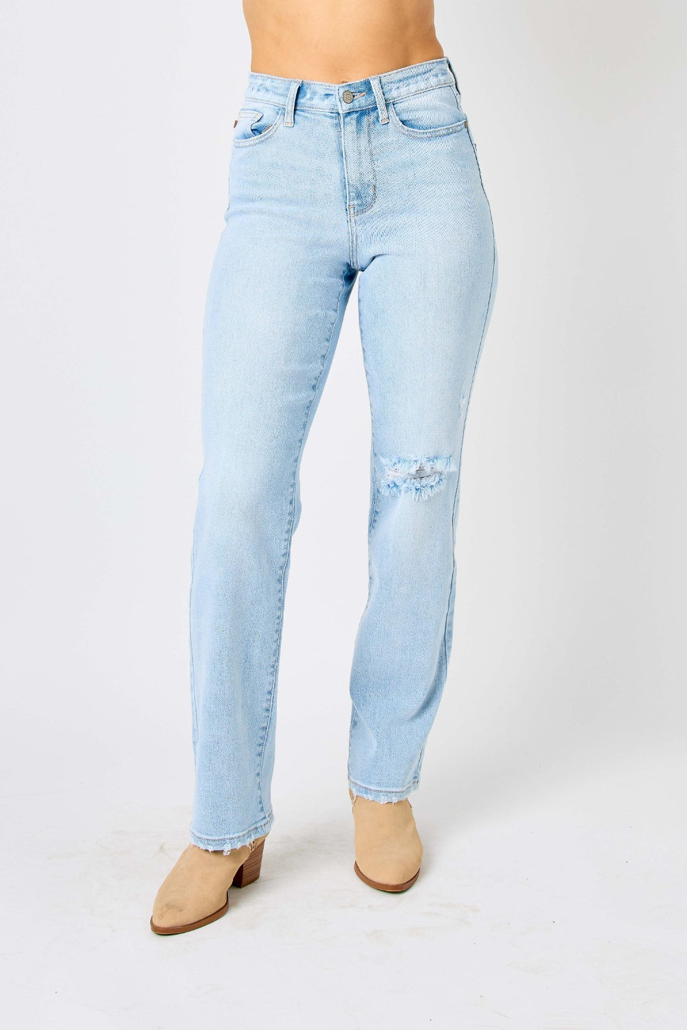 Judy Blue Full Size High Waist Distressed Zipper Fly Straight Jeans