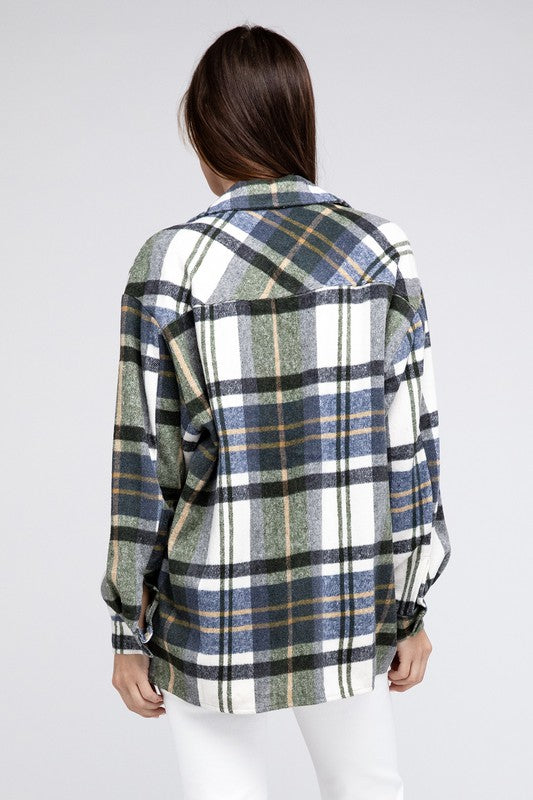 BiBi Long Sleeves Big Checkered Point Chest Pockets Textured Shirt