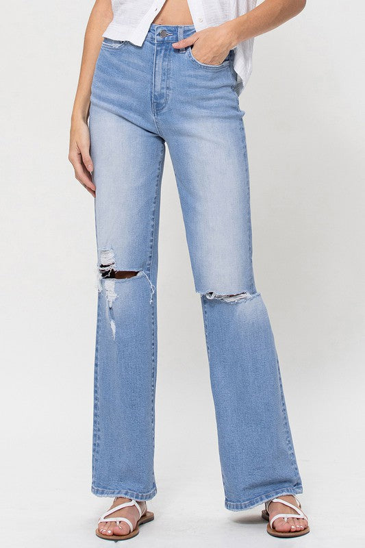 Flying Monkey Nine To Ten High Rise Distressed 90's Vintage Flare Jeans