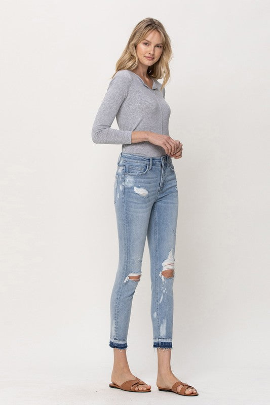 Flying Monkey Beach House Mid Rise Distressed Knee Cropped Skinny Jeans