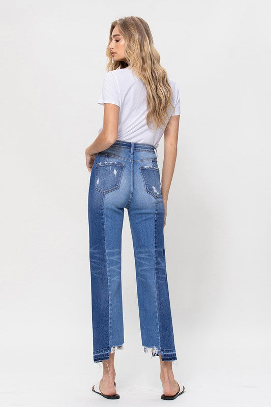 FLYING MONKEY The Spring Of Line High Rise Contrast and Uneve Straight Jeans