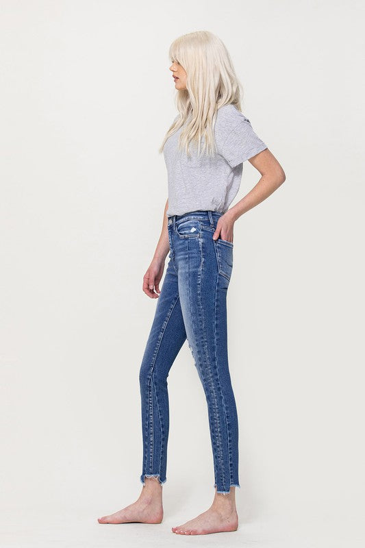 VERVET Windy Is Nothing High Rise Ankle Skinny Jeans with Uneven Hem