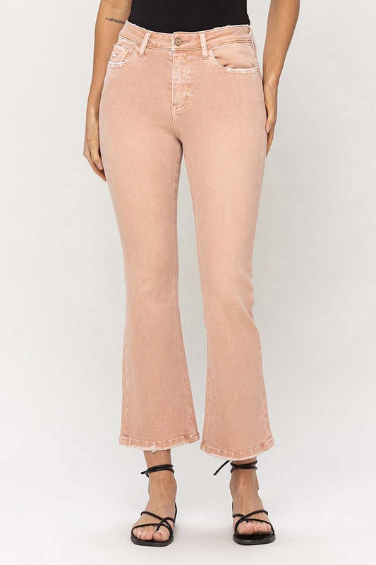 VERVET Tickle High Rise Zip Fly Dusty Peach Cropped Kick Flare Jeans