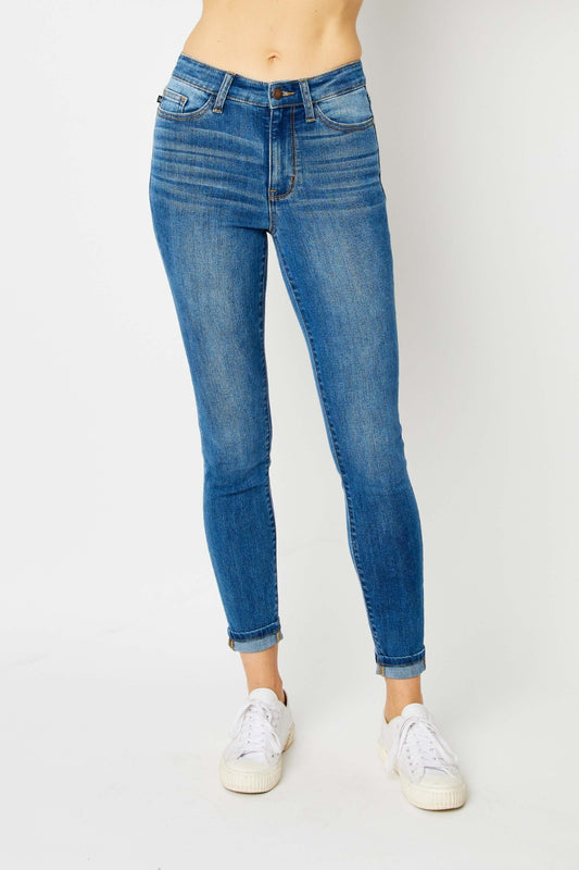 Judy Blue Full Size High Waist Cuffed Hem Ankle Skinny Jeans