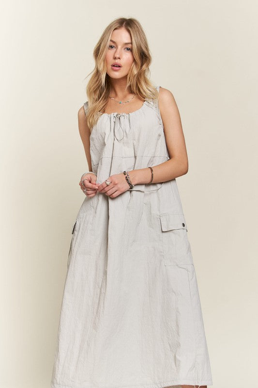 ADORA Drawstring Slit Back Cargo Dress | Lt Grey