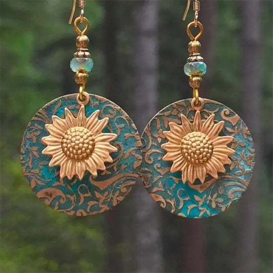 Bohemian Sunflower Vintage Drop Earrings Jewelry Gifts | Turquoise/Gold